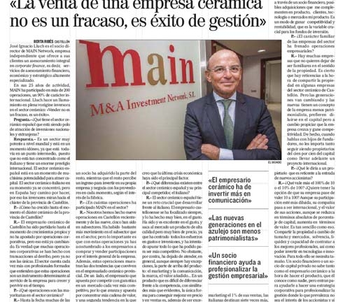 "La venta de una empresa cerámica no es unn fracaso, es éxito de gestión"